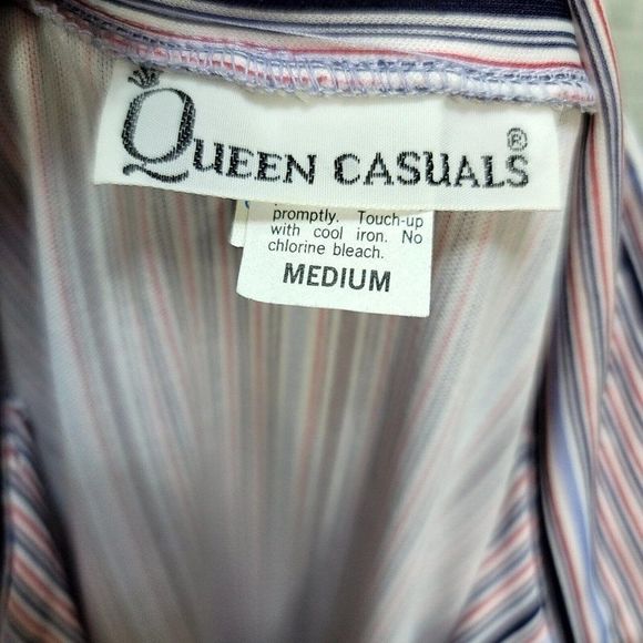 Vintage 70s Queen Casuals Womens M Striped Button Front Long Sleeve Blouse - Picture 6 of 8